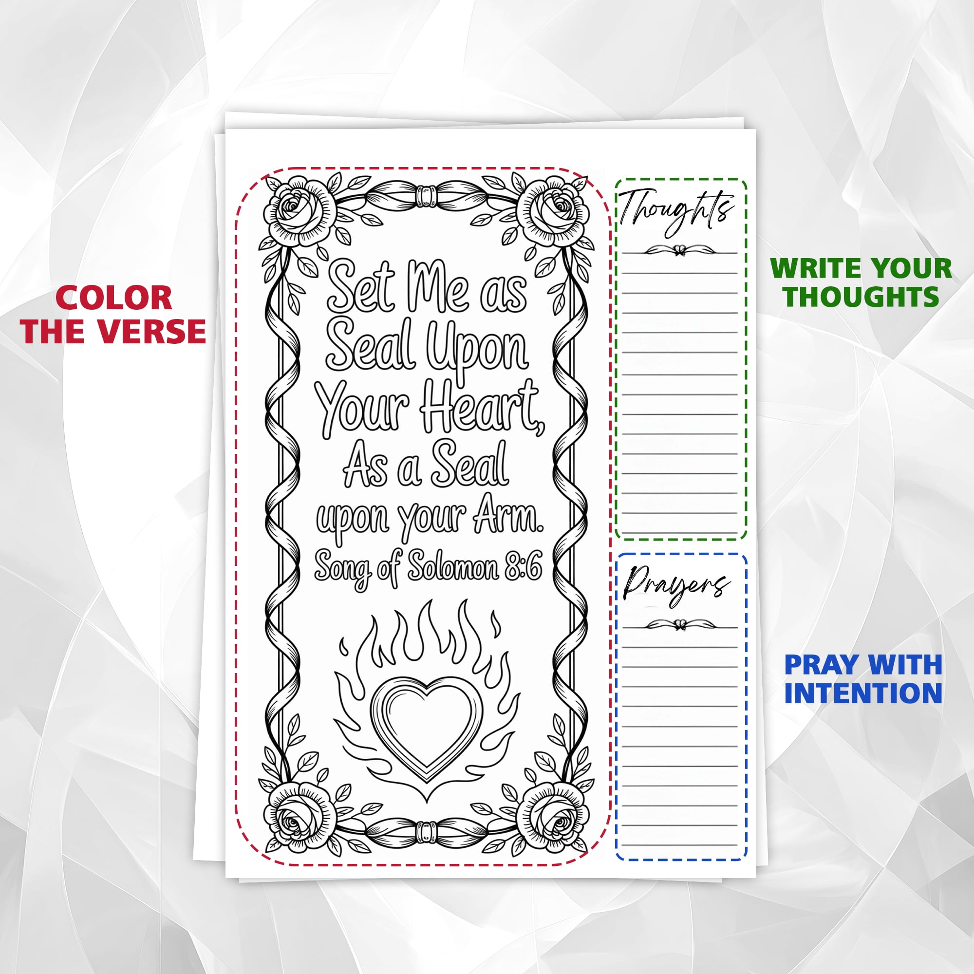Song of Solomon Coloring Book for Adults, 30 Minimalist Scripture Art Pages with Reflection & Prayer Space, Spiral Bound, A4 or A5 Softcover or Wood Cover