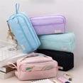 thumbnail image 3 of Foldable Pencil Case Zipper Big Capacity Aesthetic Canvas Pencil Pouch Compartments Stationery Organizers Pen Bag for Kids Girls Boys Teen Student School Supplies Makeup Bags, 3 of 8