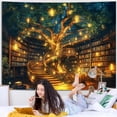 thumbnail image 2 of Enchanted Tree Library Tapestry – Magical Bookshelf Reading Room Wall Hanging, Cozy Literary Art Decor for Bedroom, Living Room, or Study - 90' x60'', 2 of 7