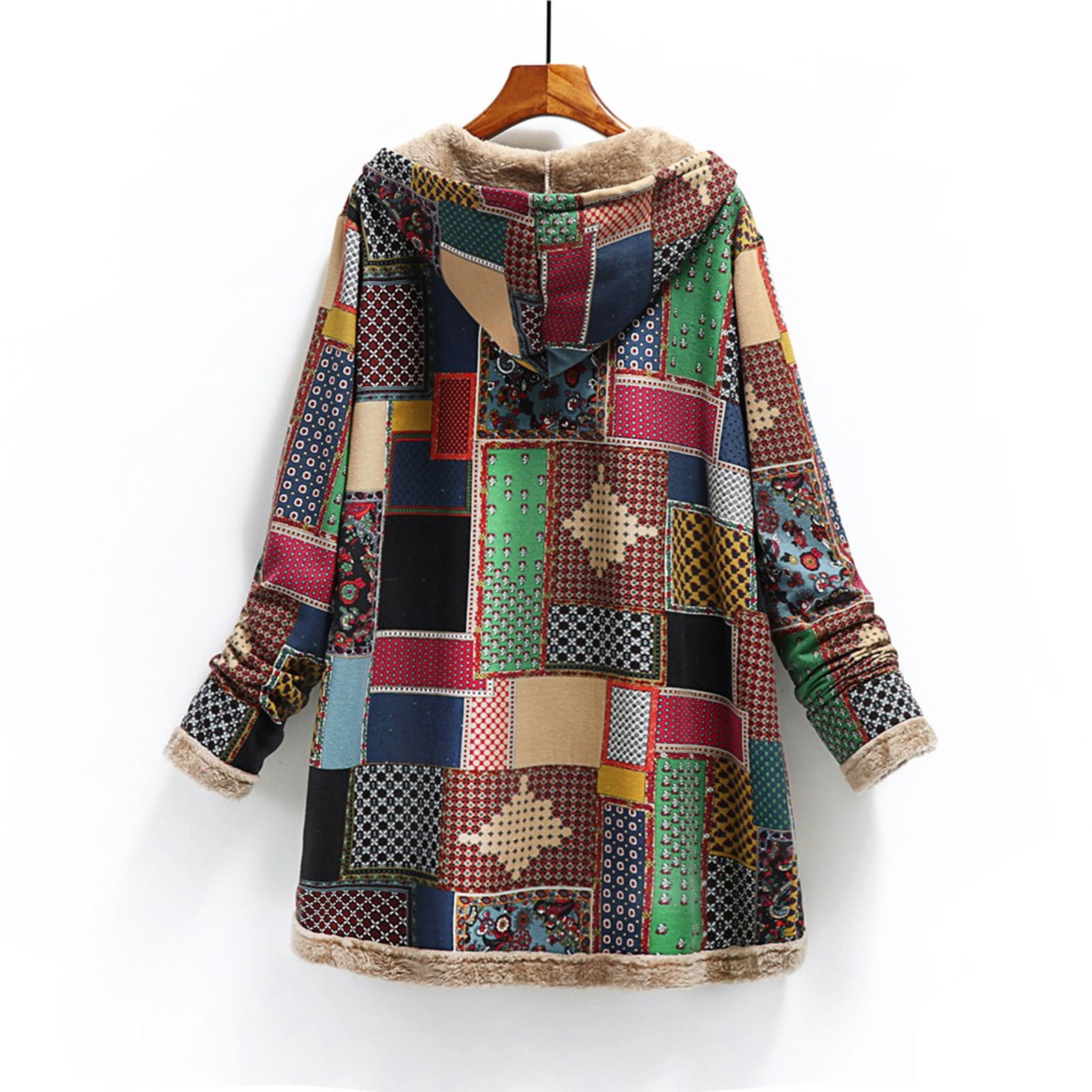 Winter Fall !Homenesgenics Womens Tops under $5 Women's Cotton Linen Printing Hoodies Fall Winter Fleece Jacket Casual Hooded Sweatshirts Thick Lined Green XXXXXL