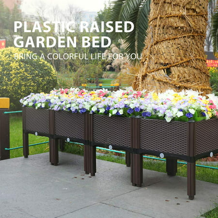 Plastic Raised Garden Bed Planter Kit Brown Set of