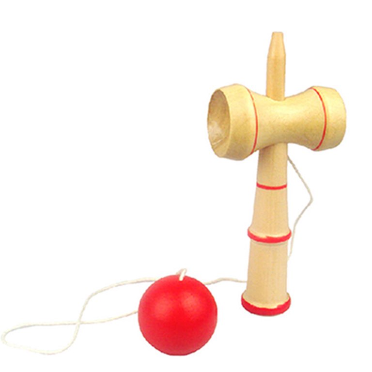 Kendama The Classic Japanese Skill Game Wood Ball Blue Red Stripes