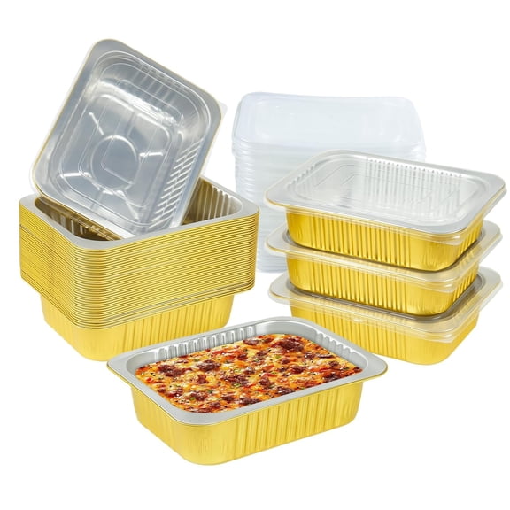42 Pack 3 LB Aluminum Foil Pans with Lids Heavy Duty, 48 Ounce 8.7"×6.6"×2.4" Aluminum Food Containers with Lids, Disposable Tin Foil Pans for Baking, Meal Prep, Freezer, Heating and Takeout
