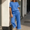 thumbnail image 6 of Mifsaly Comfy Lounge Sets for Women Casual Short Sleeve Crewneck T-Shirt and High Waisted Wide Leg Sweatpants Outdoor Travel Vacation Loungewear Blue,S, 6 of 7
