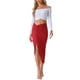 thumbnail image 2 of Faldas con abertura frontal INSPIRE CHIC para mujer, falda midi sólida de cintura alta elástica arrugada irregular L roja, 2 of 6