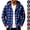 Blue, variant on Men's Buffalo Plaid Hooded Shacket Long Sleeve Button Down Shirt Jacket Zip Up Midweight Flannel Overshirt with Pockets for Fall Winter Daily Wear, Gray, L
