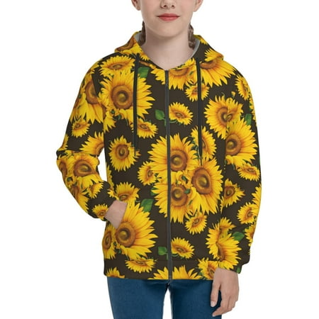 

Hoodies for Women Aesthetic sunflower leaf black Long Sleeve Sweatshirt Drawstring Zip Up Hoodie with Pockets Teen Girl Clothes