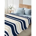 thumbnail image 4 of Navy Blue Khaki Striped King Size Flat Sheet, Wrinkleproof & Fadeproof Cooling Flat Bed Sheet Only, Gradient Horizontal Lines Breathable Soft Bedding Top Sheets 105 x 98 Inches, 4 of 8
