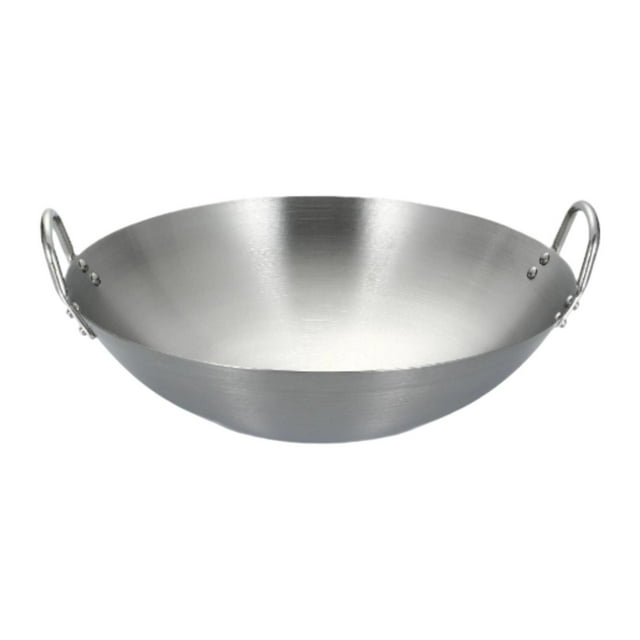 Sartén wok de acero inoxidable, sartén para saltear, plateada, multiusos, fondo plano para cocinar a , freír, cocinar en cocina, hogar Diámetro 26cm