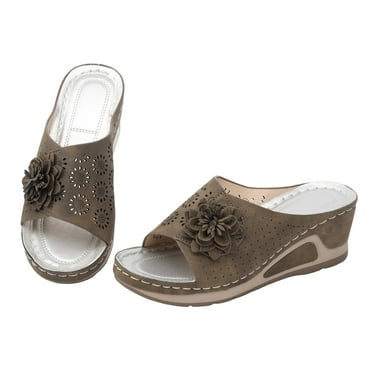 XDDST Brown Women's Wedge Sandals Wedge Slide Sandals Platform Sandals Wedge Sandals for Women Comfortable Dressy