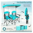 thumbnail image 3 of Double Camping Chair with Canopy, 2-Person Canopy Chair with Mini Table Cup Holder, Cooler Bag & Carry Bag, Outdoor Folding Chairs for Beach, Lawn, Sports and Outside Activities (Turquoise), 3 of 9