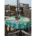thumbnail image 2 of Outdoor Tablecloths with Umbrella Hole & Zipper, Spring Daisy Leaves Round Tablecloths 60 Inch, Vintage Watercolor Flowers Teal Wooden Waterproof Table Cloth, Patio/Pool/Picnic Table Covers, 2 of 8