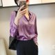 thumbnail image 1 of Camisas y blusas con acabado satinado que combinan con todo para mujer, Top informal OL de manga larga con botones, camisas elegantes, blusas francesas sólidas, 1 of 2