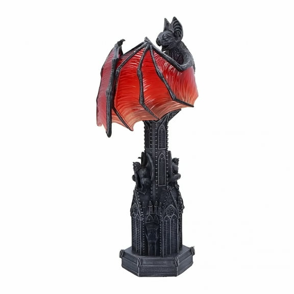LAMIRO Bat Wing Gothic Lamp Red Glow - Vampire Table Light with Cathedral Base, Eerie Halloween Decor for Bedroom or Party Gothic Lamp