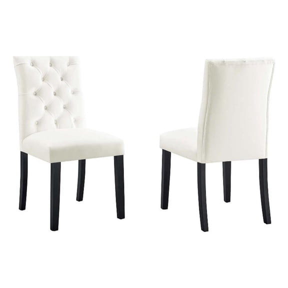 Maklaine 21" Modern Velvet Dining Chairs in White/Black (Set of 2)