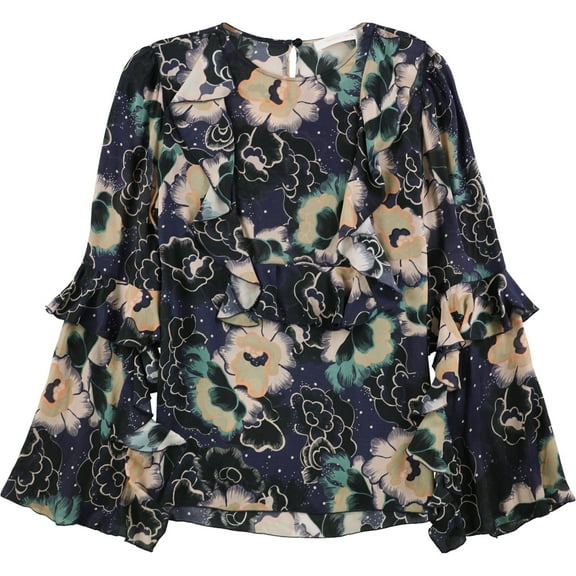 SeeByChloe Womens Ruffled Sleeve Floral Peplum Blouse, Multicoloured, Medium