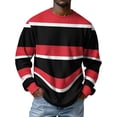 thumbnail image 3 of Men's Stripe Crewneck Waffle Knit Print Pullover Sweatshirt, Long Sleeve Casual Daily Top for Fall Spring,Red,M, 3 of 9