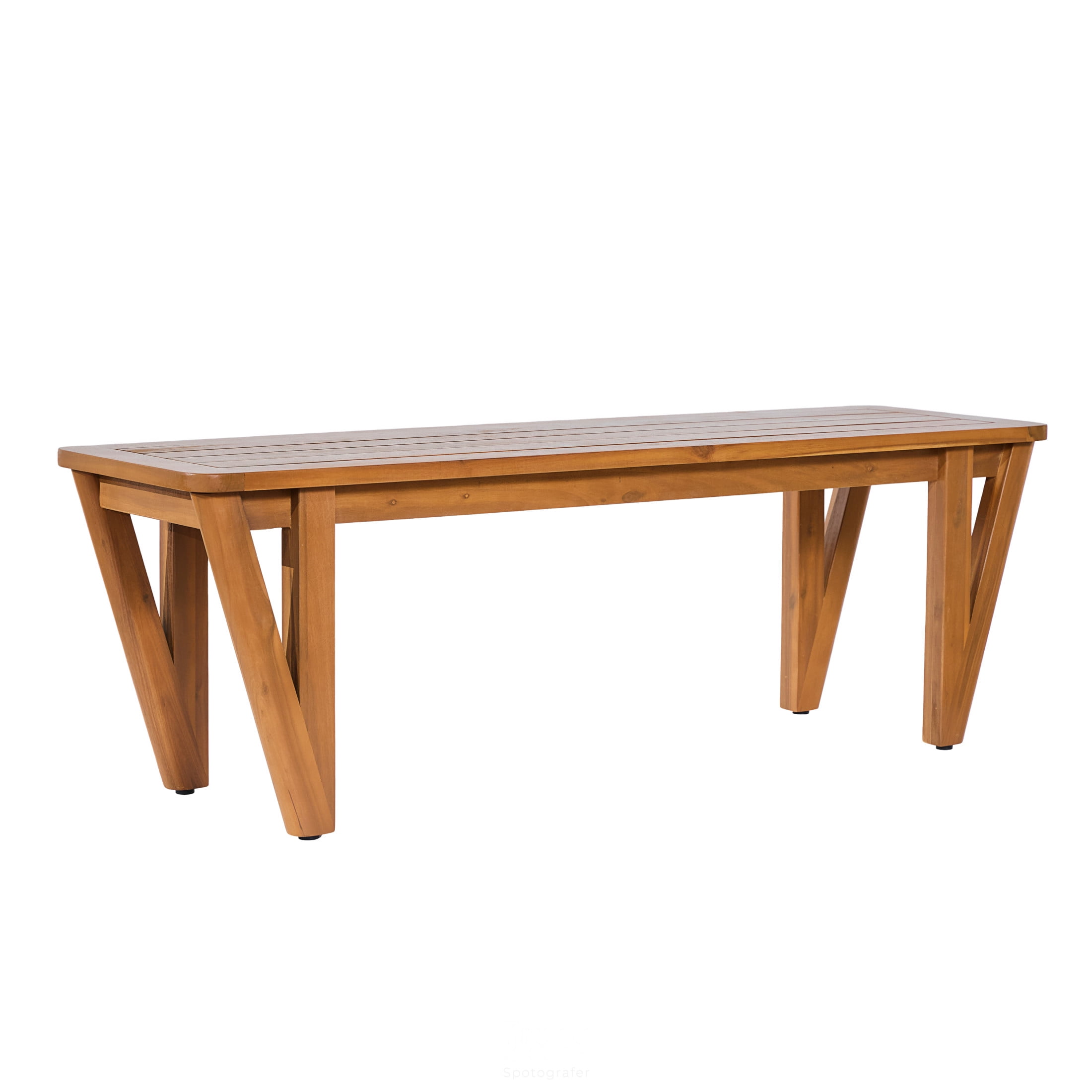 Christopher Knight Home Farmhouse Acacia Wood Outdoor Dining Bench with V-Legs for 2 to 3, Teak