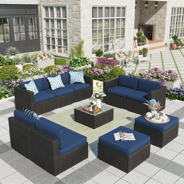 MF Studio 10 Pieces Patio Conversation Set Outdoor Furniture Sectional