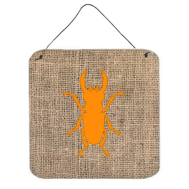 Beetle Burlap And Orange Aluminium Metal Wall Or Door Hanging Prints - 6 x 6 In.