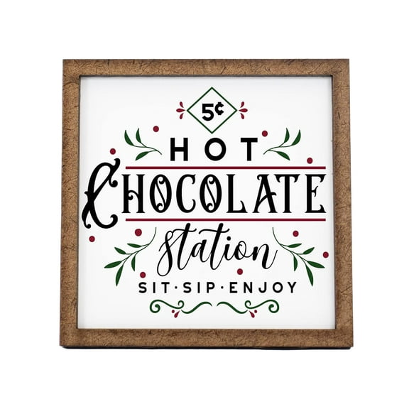 Hot Chocolate Station Sign - Tier Tray Sign - Mini Wooden Sign - Christmas Sign - Wood Sign - Shelf Sitter - Home (4" x 4")