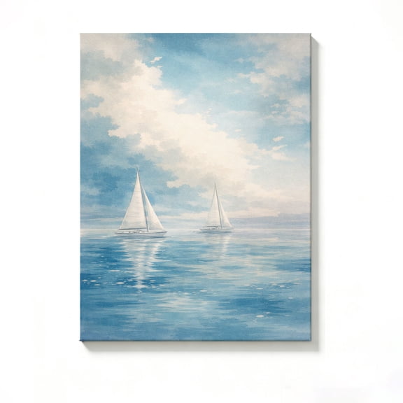 FLASHLUMI 8x12 Inch Watercolor Two Sailboats on Calm Sea Art Print Canvas Wall Art, Nautical Coastal Decor for Living Room Bedroom, No Frame