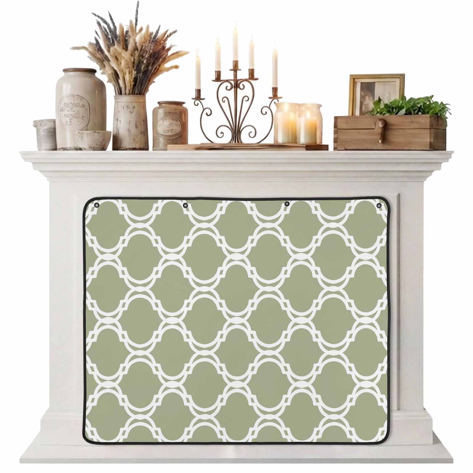 Magnetic Fireplace Cover Sage Green Moroccan Stripes Fireplace Screen Geometric Floral Insulation Fireplace Blocker Blanket Save Energy Fireplace Draft Stopper Covers for Living Room 39x32