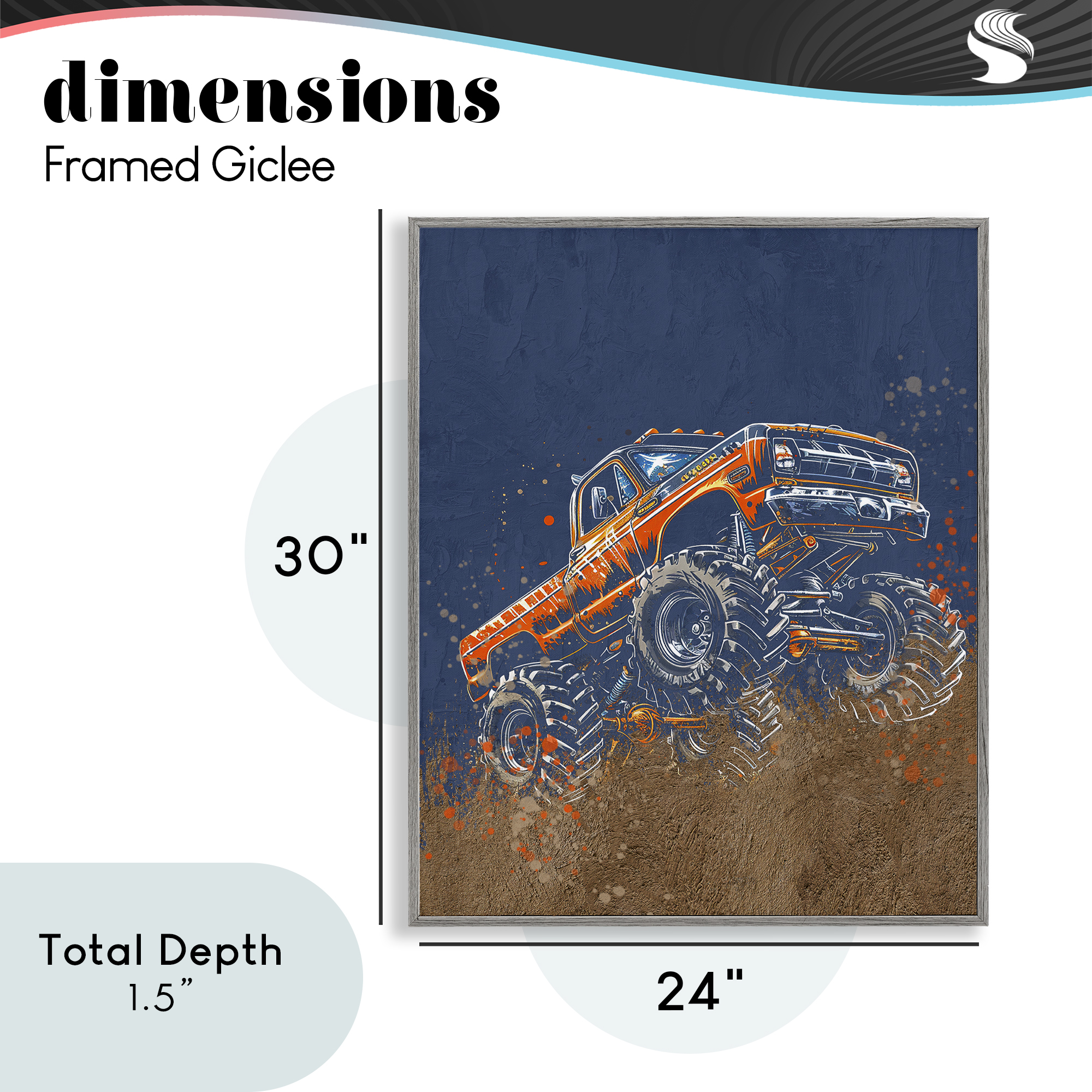 My Jam Monster Truck Gray Framed Giclee Art, design by Kim Allen