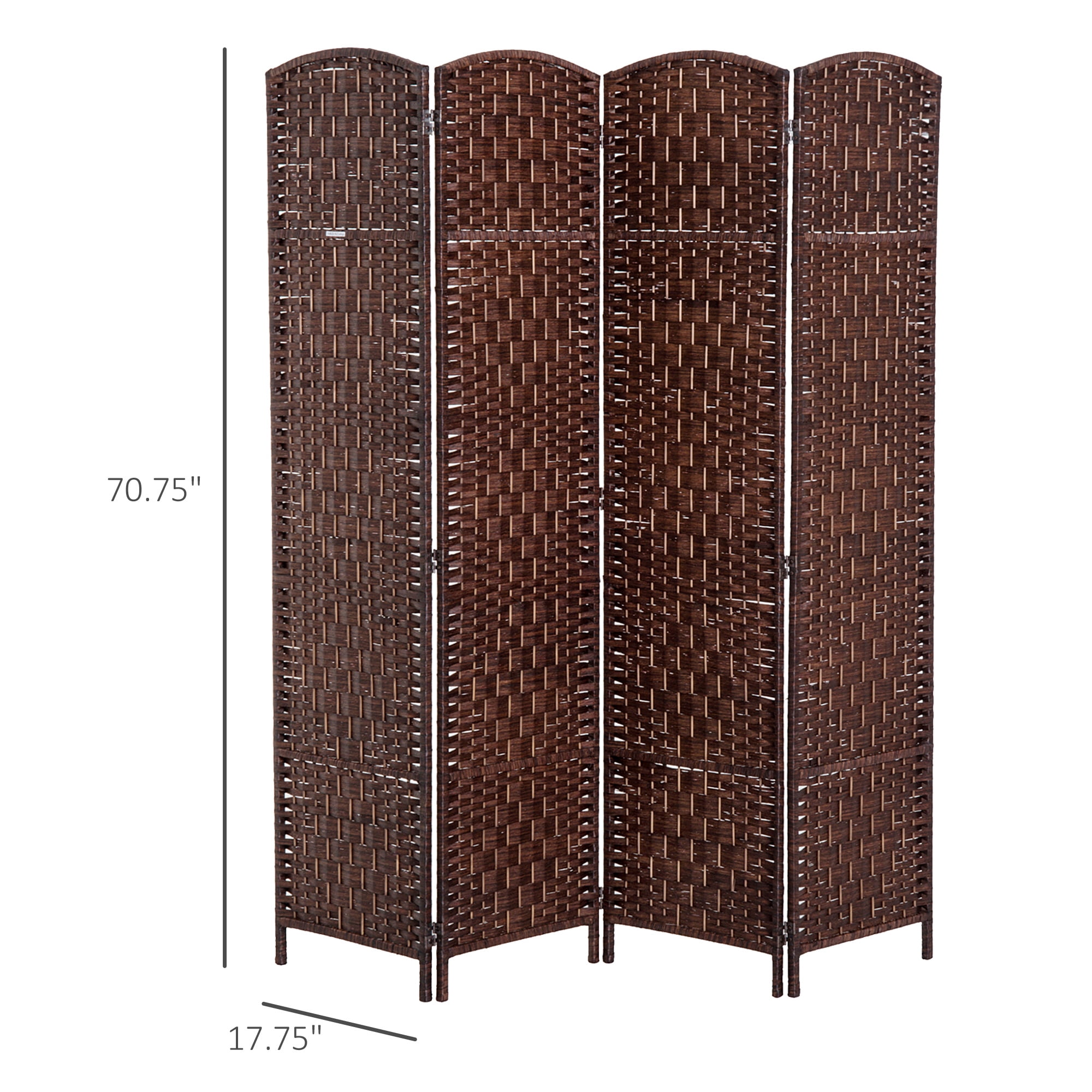 Royard Oaktree 4 Panel Folding Room Divider, 6' Tall Portable Privacy Screens, Wicker Weave Divider with Wood Frame, Freestanding Partition Wall Dividers for Home Office Bedroom, Brown