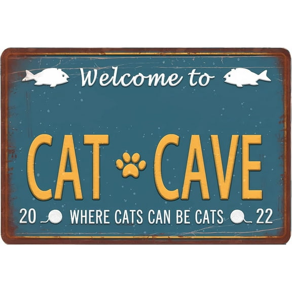 5.5x8 Inch Custom Welcome Cat Cave Tin Sign Personalized Garage Signs Home Bathroom Room Wall Decor Metal Sign