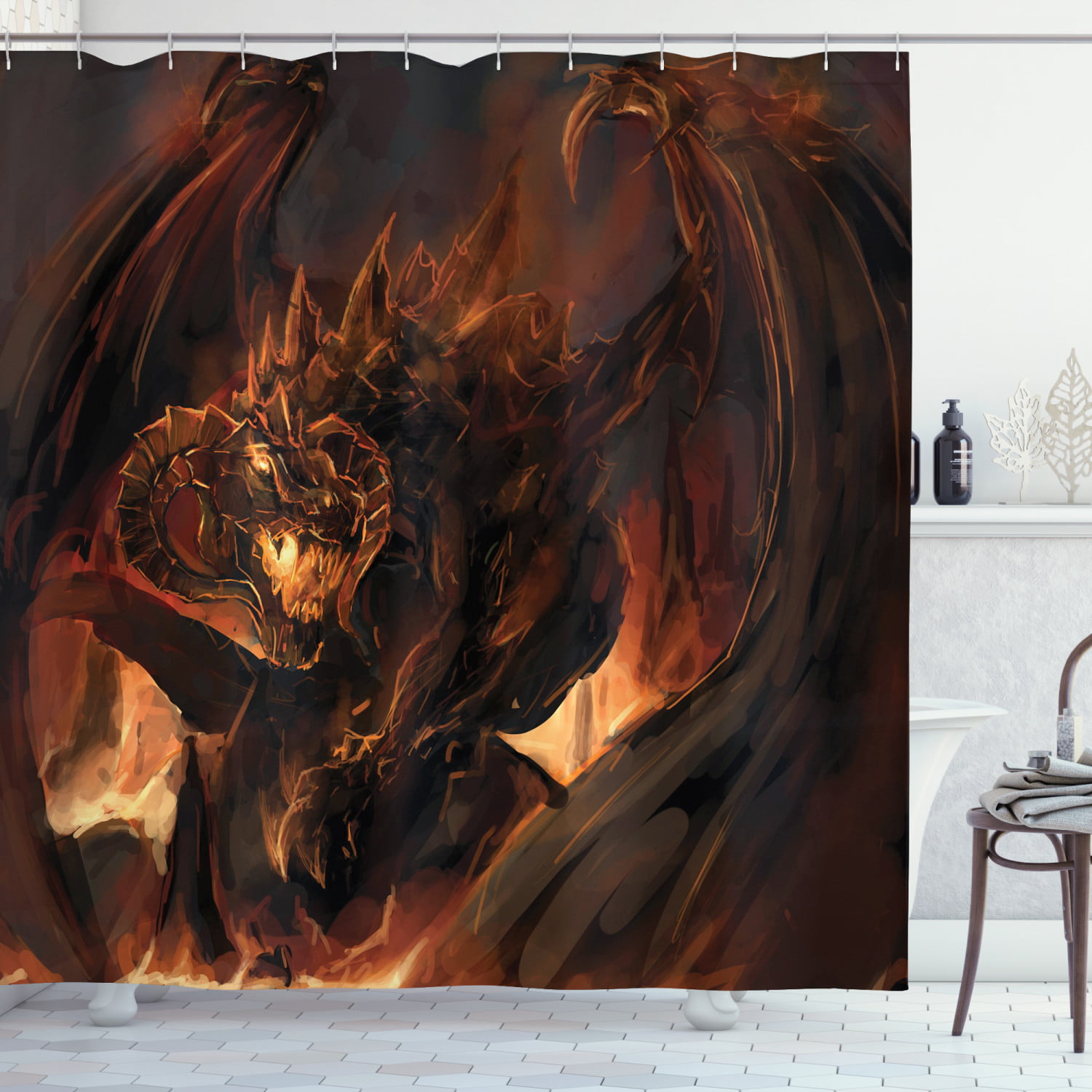 Angry Lava Dragon Shower Curtain Liner Polyester Fabric Bathroom Mat Accessories 
