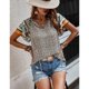 thumbnail image 2 of Mujeres tie V Masajeadores de cuello manga corta blusa floral impresión suelta elegante casual camiseta, 2 of 6