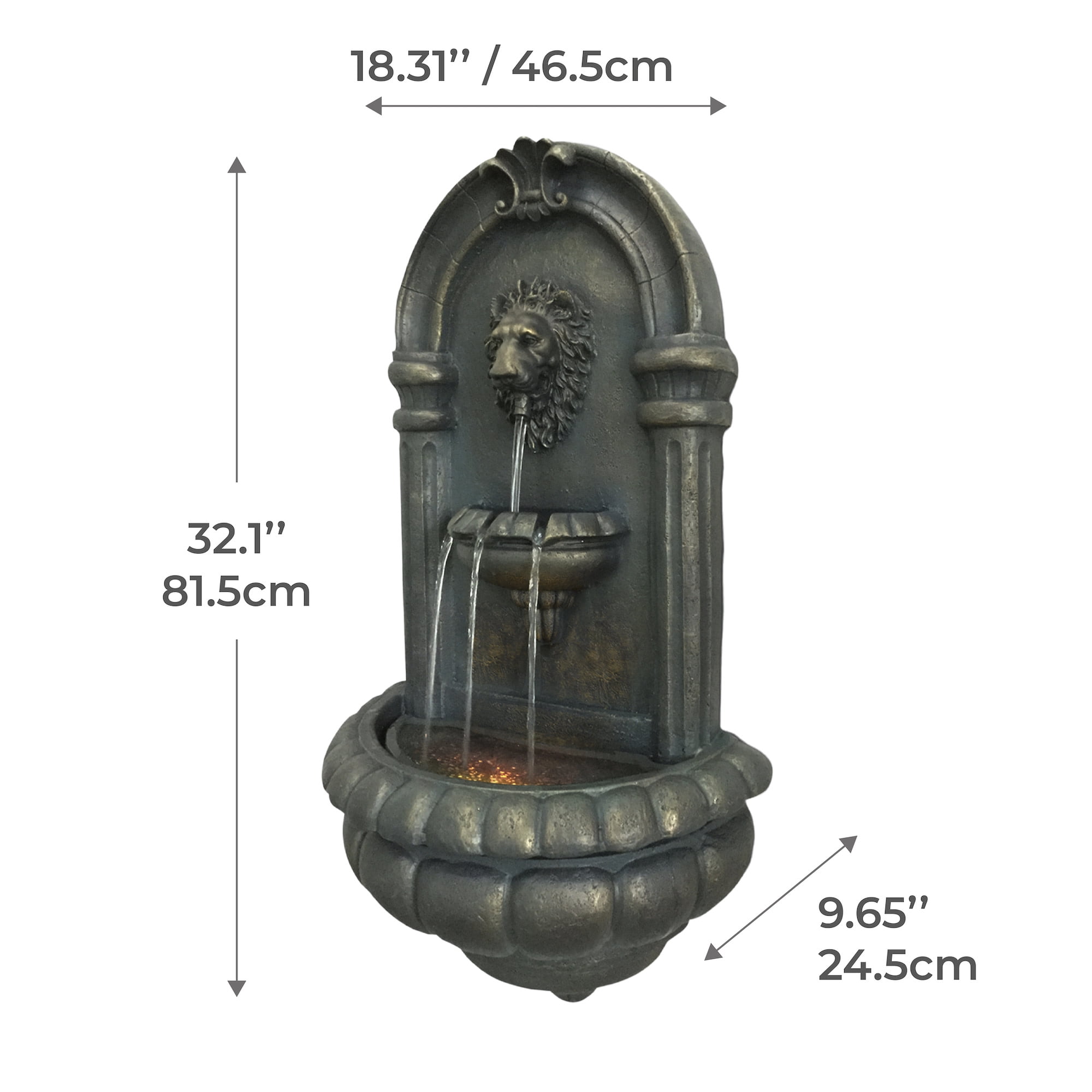 Teamson Home Tiered Lion Outdoor Water Fountain–LED Light with Built-In Electric Pump & Simple Setup, Antique Bronze
