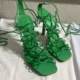 thumbnail image 3 of Schutz Heyde Green Square Open Toe Multi-Strap Lace Up Stiletto High Heel Sandal (Deep Mint, 5.5), 3 of 3