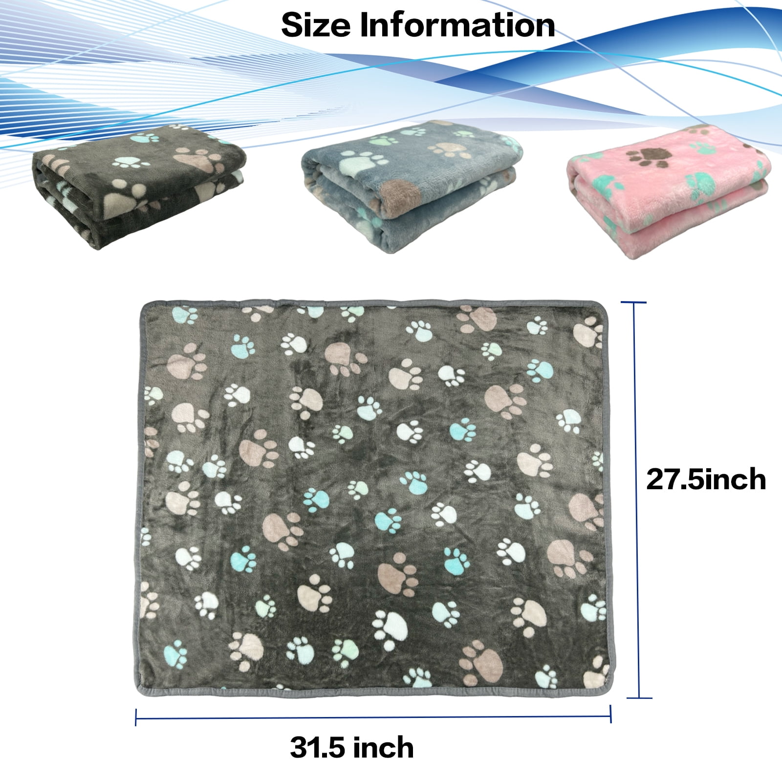 Vehomy 3Pcs Dog Blankets for Medium Dogs Pet Dog Flannel Blankets with Paw Patterns Warm Pet Cat Mat for Dog Bed Kennel Cute Paw Puppy Blanket Quilt Pet Blanket for Kitten Puppy L 27.5"x31.5"