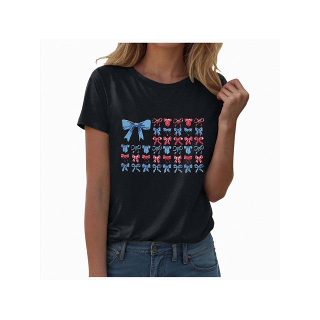 Women American Stars and Stripes Shirt Funny American Flag T-Shirt 4th of July Patriotic Tee Top