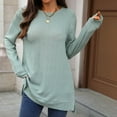 thumbnail image 3 of Aihuaihua Winter Long Sleeve Shirts for Women Round Neck Side Split Tshirts Pullover Tunics Basic Tops Cute Fall Outfits for Women Dark Green XXL, 3 of 9