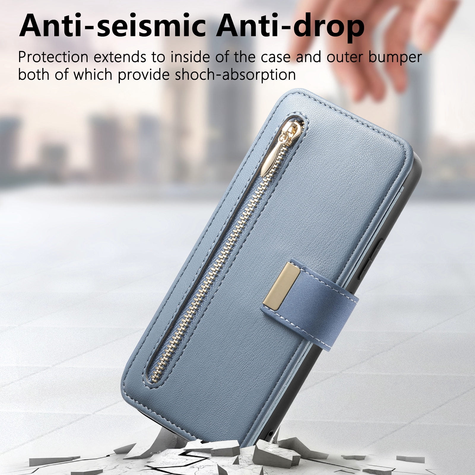 TECH CIRCLE for Moto G Power 5G (2024) Phone Case 6.7", Magnetic Back Cover with Removable Flip Wallet Case, with Card Slots/Pocket/Ring Holder Grip, Compatible with MagSafe, PU Leather Case, Blue