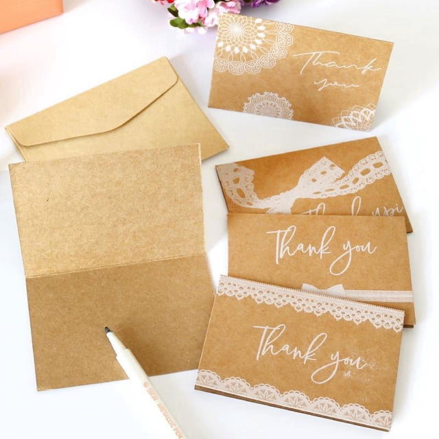 Tarjeta de agradecimiento con encaje, sobres, pegatinas, tarjetas de felicitación navideñas, tarjetas con mensajes, juego de 6