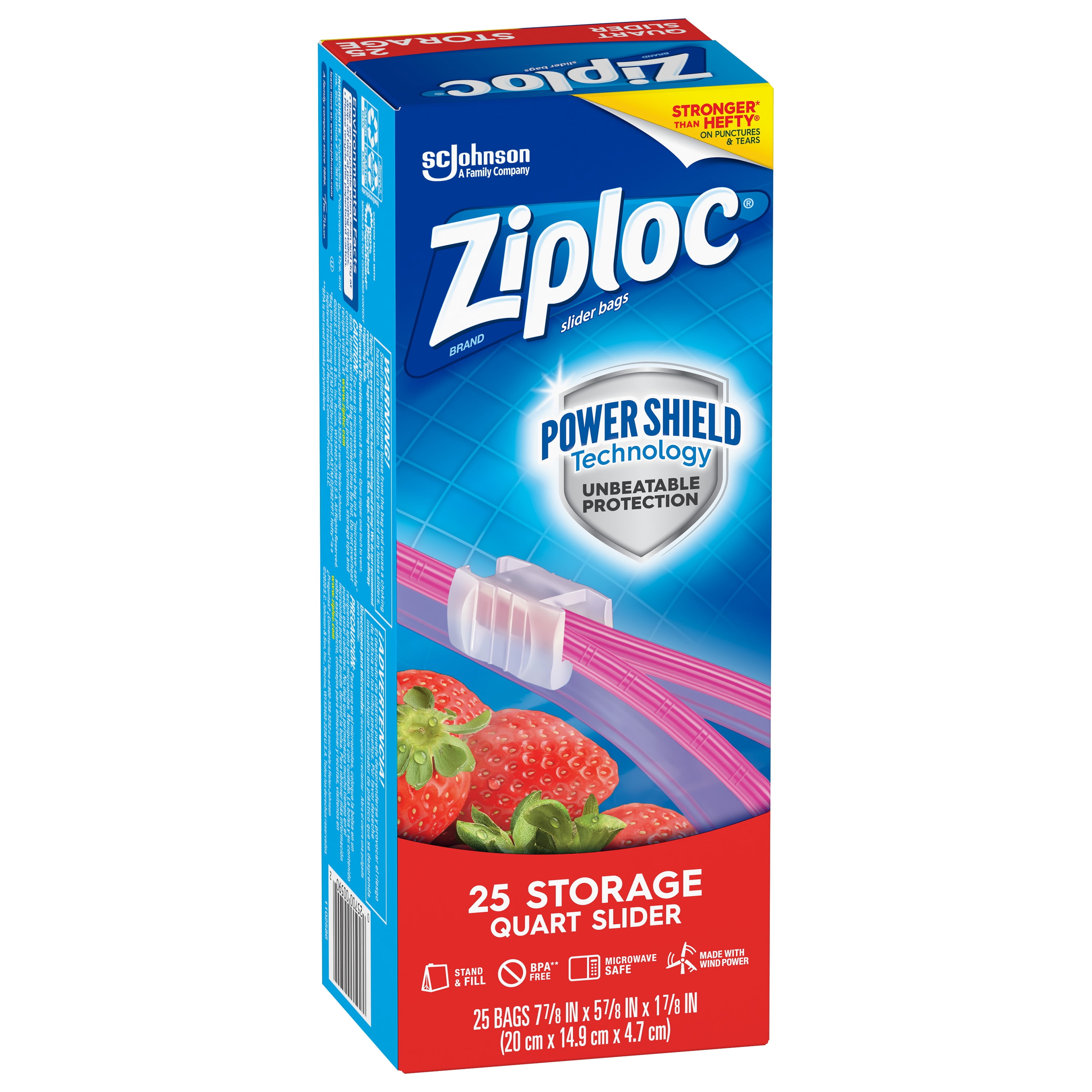 Ziploc Brand Slider Storage Bags with Power Shield Technology, Quart, 50 Count, Clear