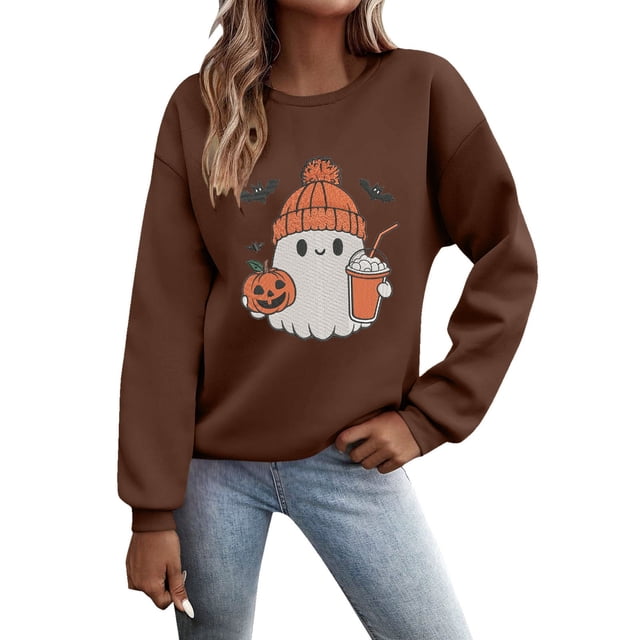 Chandail Décontracté Sans Capuche à Col Rond Imprimé Automne Hiver pour Femmes Halloween