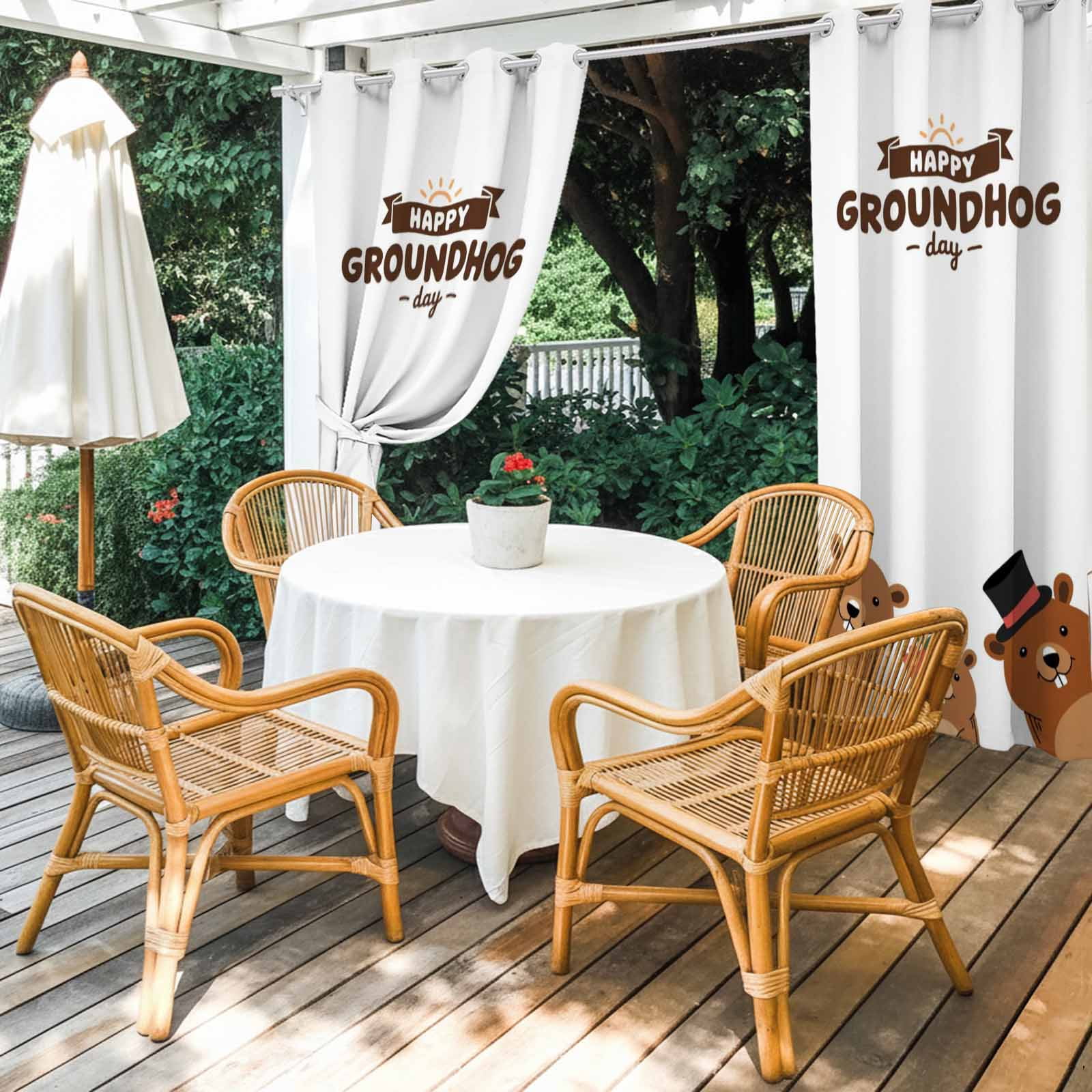 Outdoor Curtains for Patio Waterproof, Groundhog Day Outdoor Privacy Panels Grommet, Cartoon Funny Modern Farmhouse Country Cute Blackout Outside Curtains for Porch/Cabana 54"x108", 1 Panel