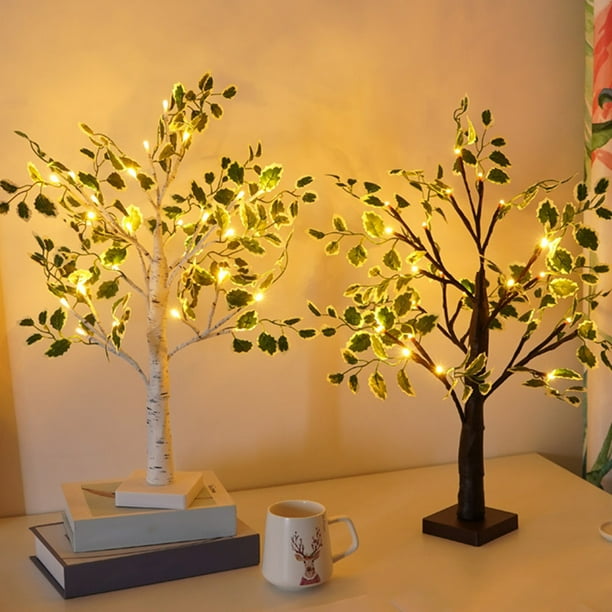 Luces LED de árbol para decoración interior - 24 cálidas decoraciones navideñas blancas a pilas para la ventana