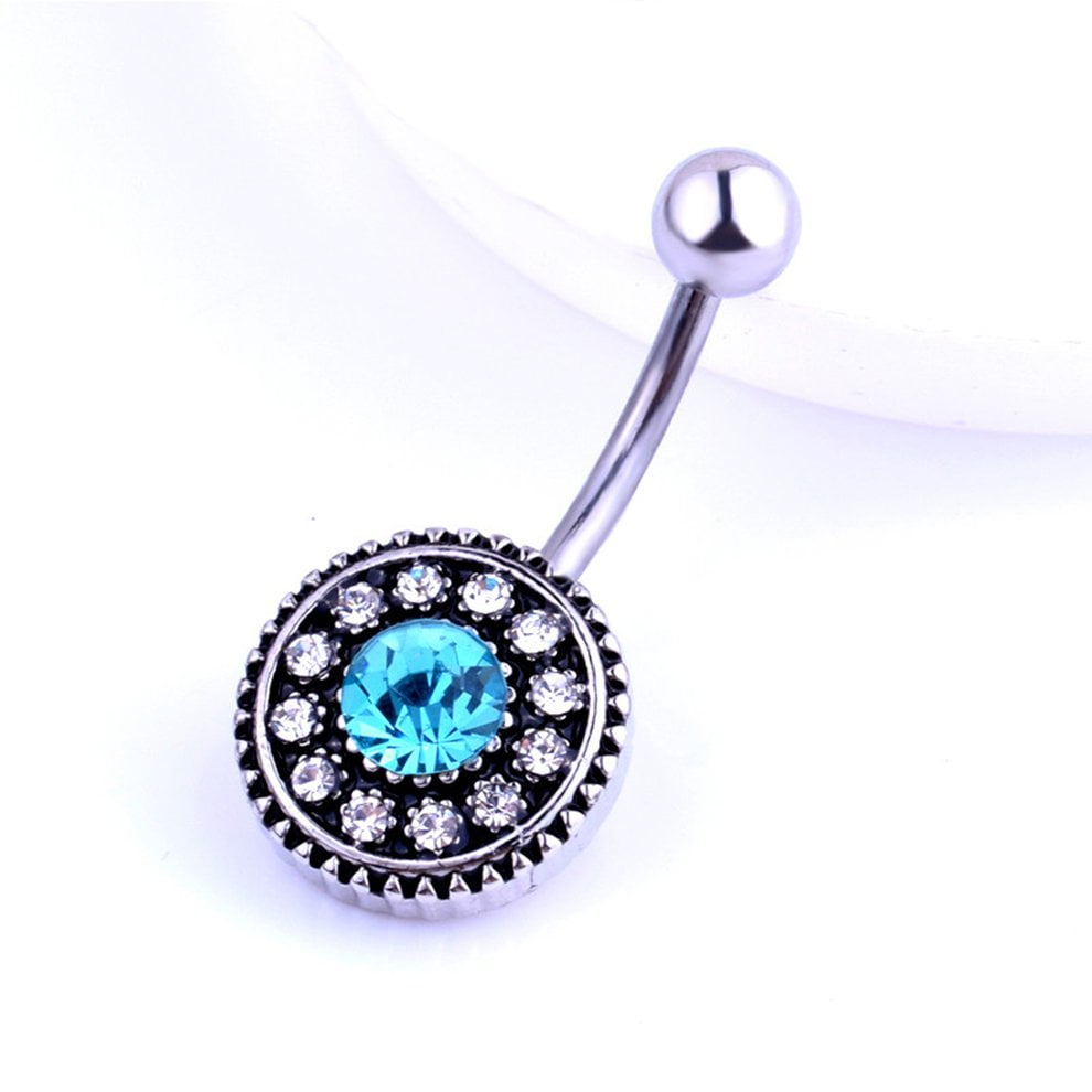Round Plate Zircon Medical Women Reverse Belly Button Ring Navel