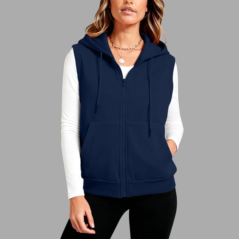 Womens Cotton Sweatshirt Vest with Pockets Zip Up Sleeveless