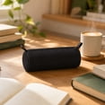 thumbnail image 6 of Cylindrical Pencil Case,Large Capacity Zipper Canvas Stationery Pouch,Spacious Storage Bag for Daily Desk Organizer,Travel Carry,Black, 6 of 7