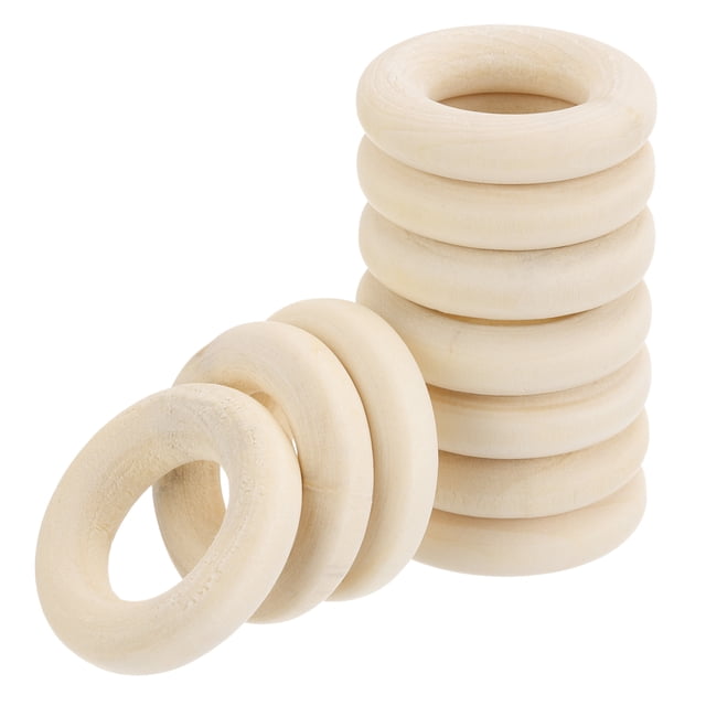 Uxcell Unfinished Wooden Rings Smooth Natural Woods Macrame Rings for DIY Crafts Knitting Decoration 1" 50 Pcs