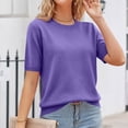 thumbnail image 5 of Spring Sweaters for Women Short Sleeve Crew Neck Business Knit Shirts Beach Crochet Tops 2026 Summer Solid Color Clothing,Purple M, 5 of 7
