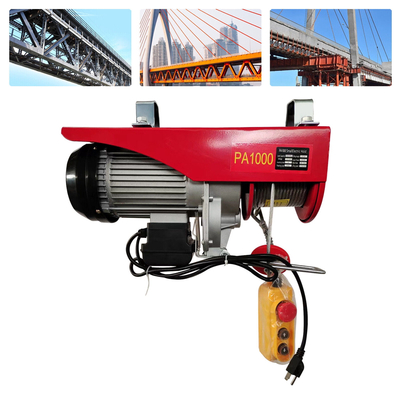 PA1000kg 2200LB Electric Wire Hoist Winch Hoist Crane Lift w/Remote Control 110V PA1000 Electric Wire Hoist Winch Engine Crane Lift Sling Strap 2200 Lbs w/Remote