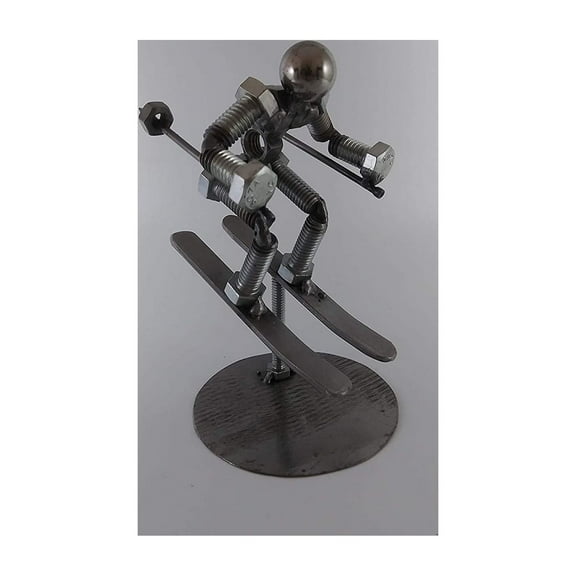Skier Metal Bolt Figurine, Metal Bolt Figurine, Athlete, Upcycled Art